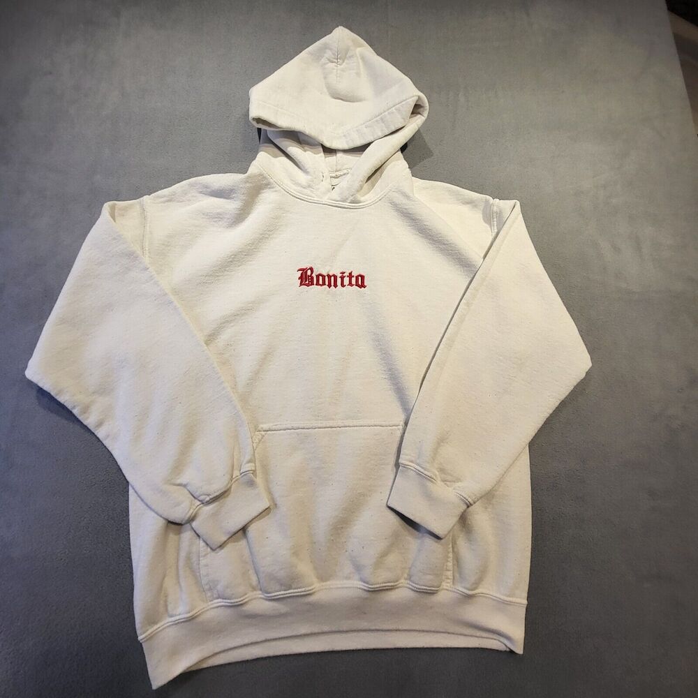 Yours Truly Pullover Hoodie Womens Size Medium White Bonita Sweatshirt